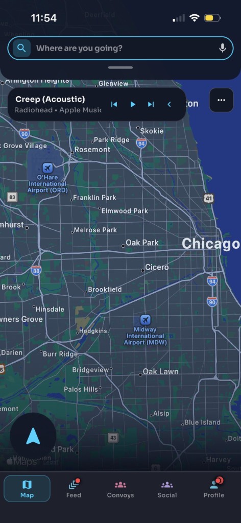 Convoi live map with built-in music player